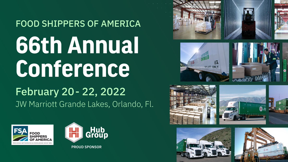 We are a proud sponsor of the 66th Annual @FoodShippers 2022 Conference, February 20-22. #HubGroup provides #multimodal transportation and logistics solutions tailored to your unique needs to drive your business forward. #FoodShippers #TheWayAhead