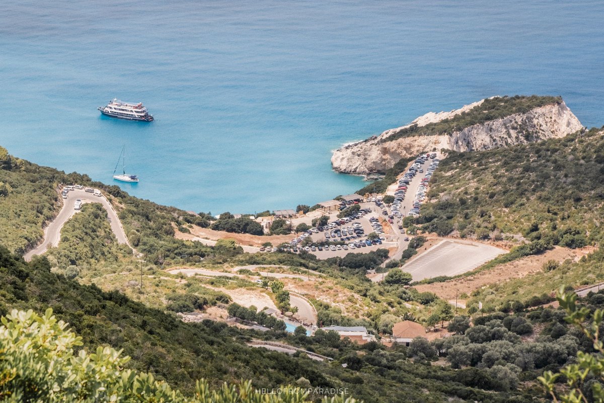 LefkadaLastMin's tweet photo. Parking with the best view (Porto Katsiki #Beach, #Lefkada Island, #Greece) https://t.co/DSl5XjXrrr
