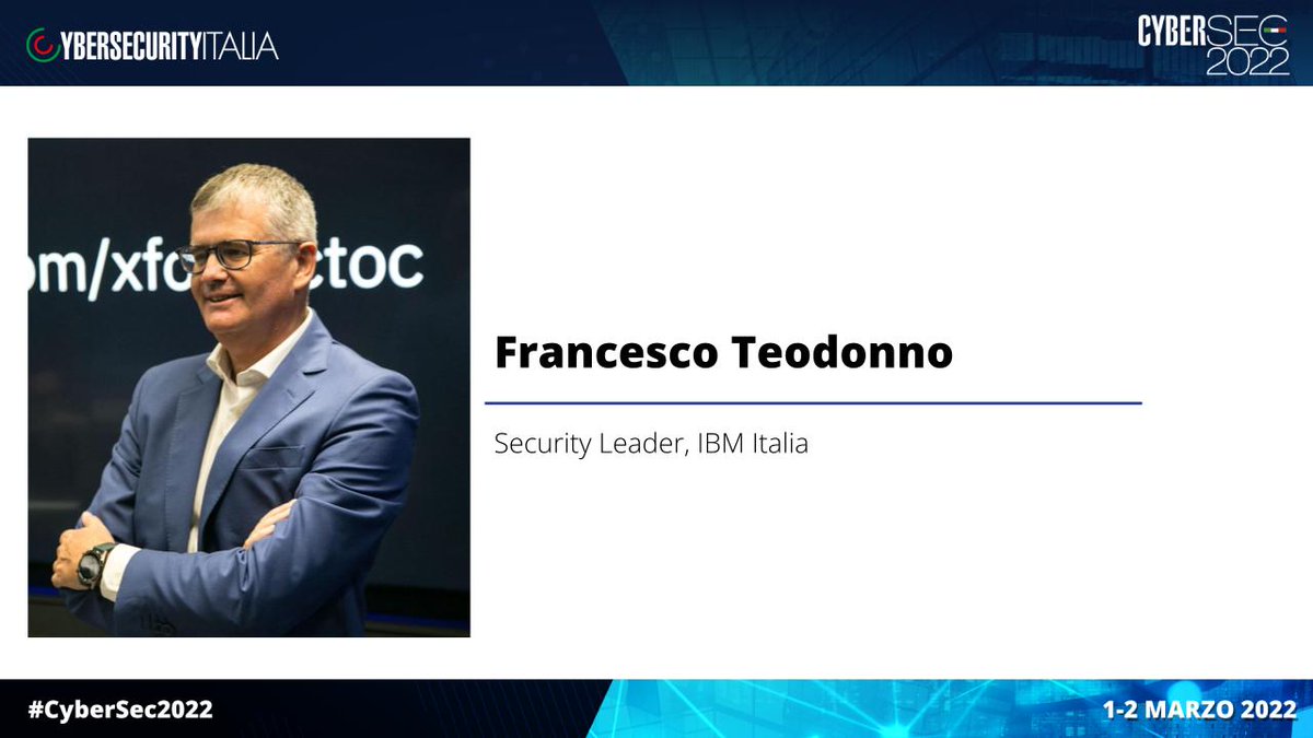 cybersecitalia's tweet photo. #Cybersec2022 Francesco Teodonno, Security Unit Leader, @IBMItalia interverrà il giorno 1 marzo alla prima edizione di Cybersec2022. Per partecipare registrati qui https://t.co/HyLAXqcTe8 #Cybersecurity #CybersecurityItalia https://t.co/F6EeTZdTJq