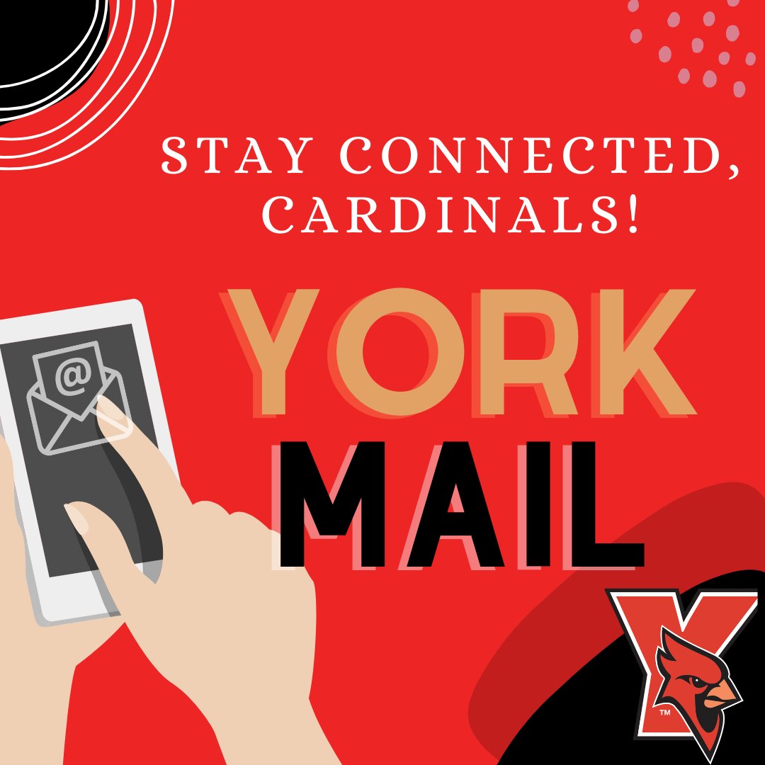 YorkCollegeCUNY's tweet photo. Cardinals! This is your Monday reminder to check your #YorkMail for all the news that's fit to print about the York Campus and the wider CUNY world! Get in the habit, and stay connected!
#WeAreOneYork #MailTime #CUNYYork #YorkCollege #engage #YouveGotMail https://t.co/7hIHOffTWx