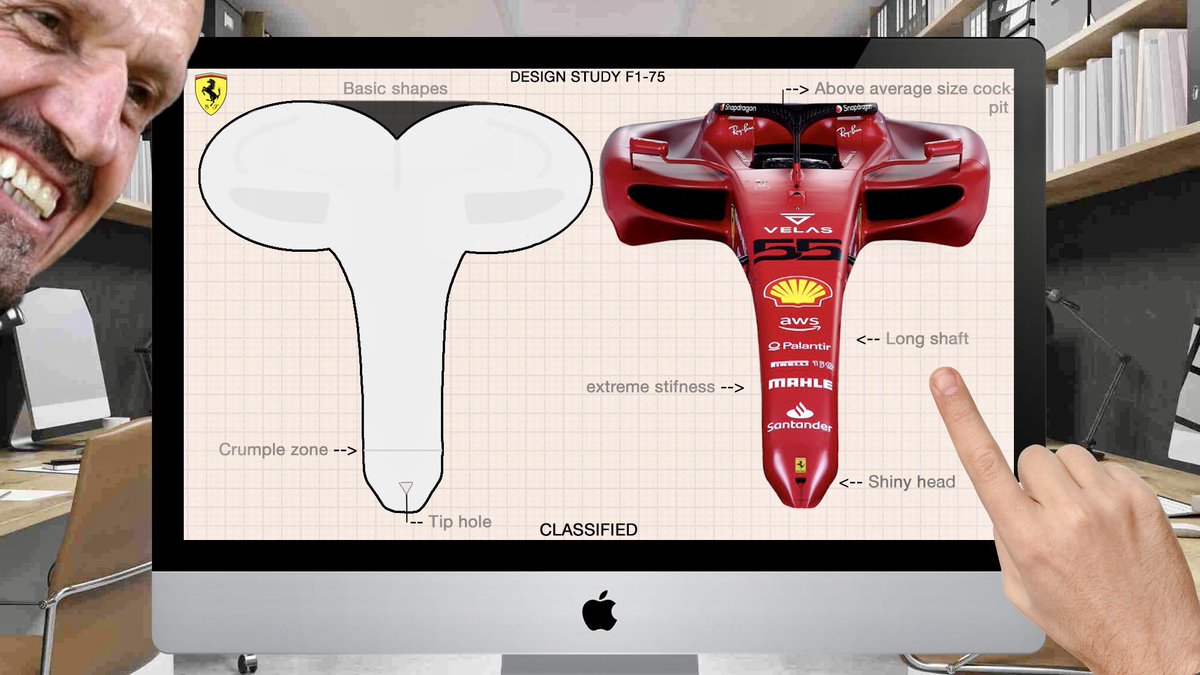 BanterSteiner's tweet image. We keep a close eye on all our competitors, including our Italian friends. I couldn’t help but notice their ballsy design. Very masculine!It instantly clarifies the use of terms like stiffness and cockpit. Mattia told me he desperately wants fucking pole. Well, there it is!👀
#F1