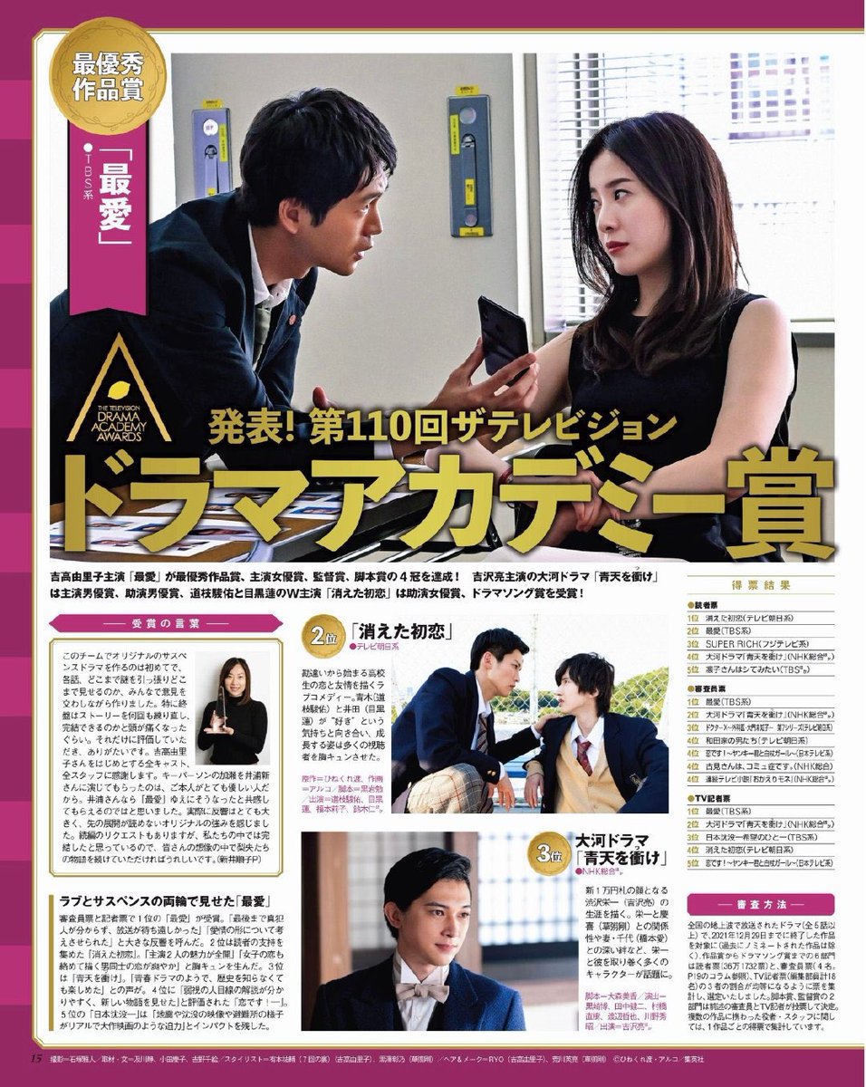 micchisbangs's tweet photo. 「The 110th Japanese Drama Academy Awards #ドラマアカデミー賞」
Leading actor Awards No.2 🥈 #道枝駿佑 #MichiedaShunsuke (No.1 in readers voting and No.2 in TV reporters voting)
Best Drama Awards No.2 🥈#消えた初恋 
Drama Theme Song Awards No.1  🥇 #初心LOVE #なにわ男子 🎉 https://t.co/OJZIZP7ECI