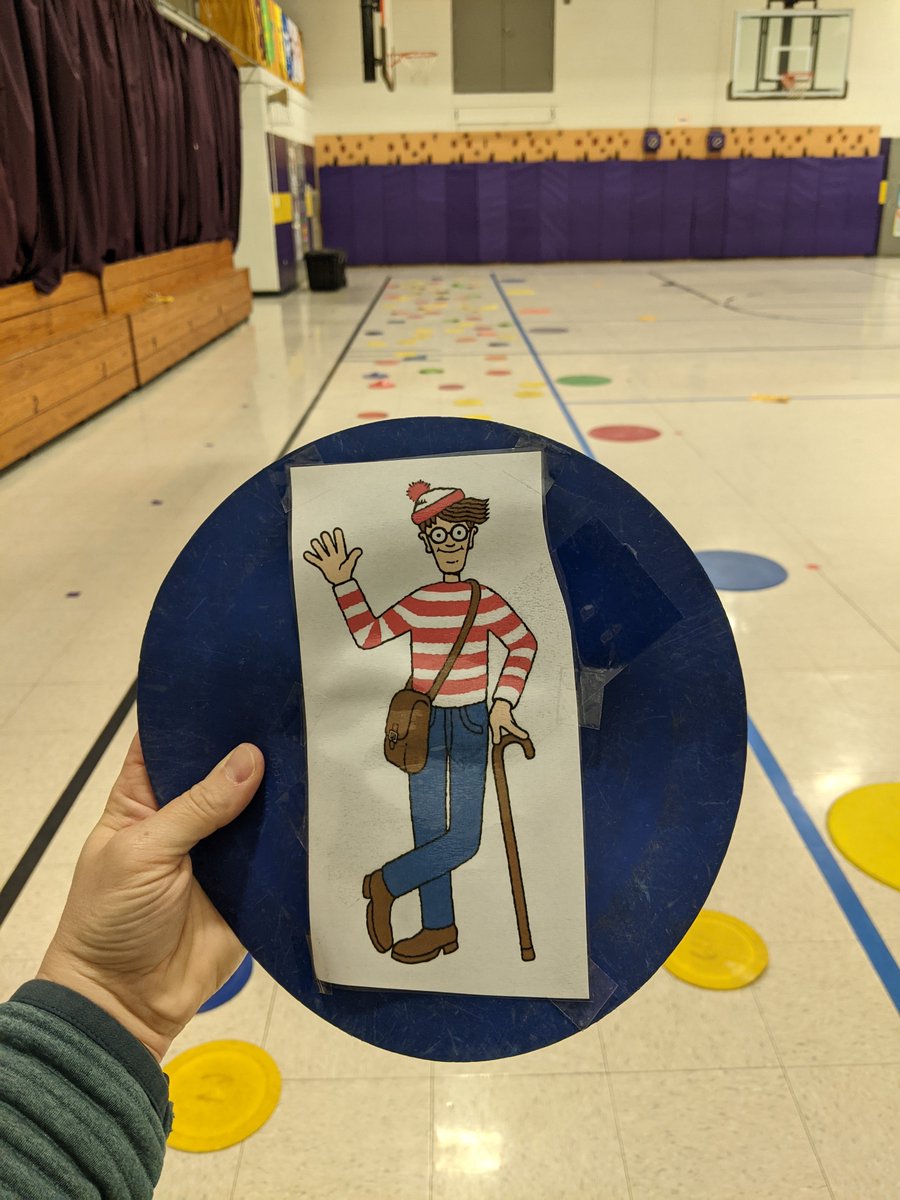Where's Waldo?! Think you could find him out there? (Thank you, <a href="/chelseaewebb/">Chelsea Webb</a> for the idea!) We're using the basketball dribbling &amp; shooting skills we've been practicing as we play this new game. <a href="/easleymusic/">Easley Music</a> gave us a "Victory Bell" students can ring each time they find a Waldo!
