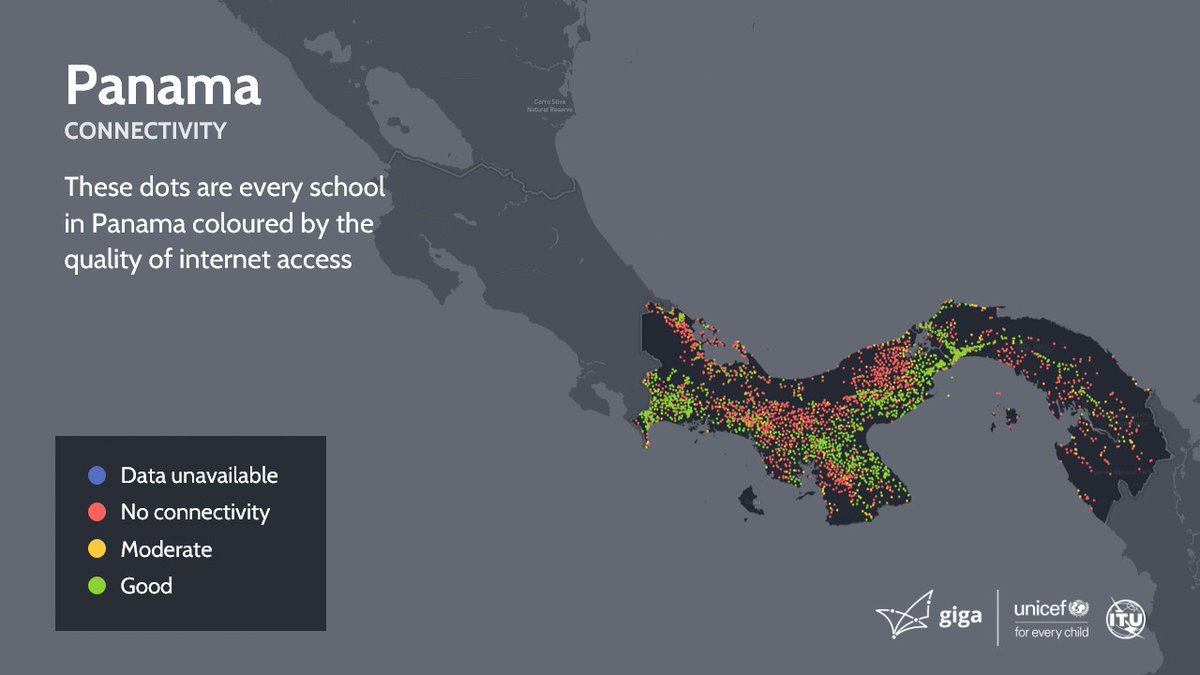 🇵🇦 Panama is the latest country added to our open-source map of schools and their connectivity levels!

This will help target investment to where it is needed most.

Explore the map: projectconnect.unicef.org/map/country/pa

<a href="/unicefpanama/">UNICEF Panamá</a> <a href="/MeducaPma/">Ministerio de Educación de Panamá</a>