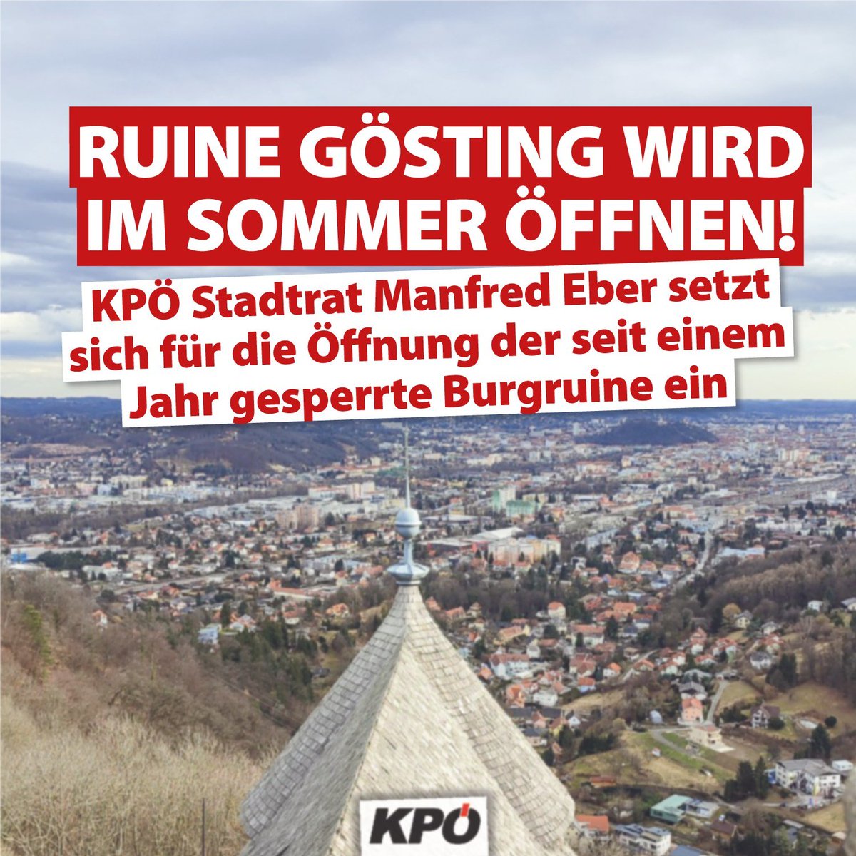 KPGraz's tweet image. 🚩 Nach einem Jahr der Sperre soll die Burgruine #Gösting wieder für Besucher:innen zugänglich gemacht werden. Dafür setzt sich KPÖ Stadtrat Manfred Eber aktuell ein. Die Wiedereröffnung ist für Sommer geplant. Damit gewinnt #Graz ein weiteres Ausflugshighlight zurück!