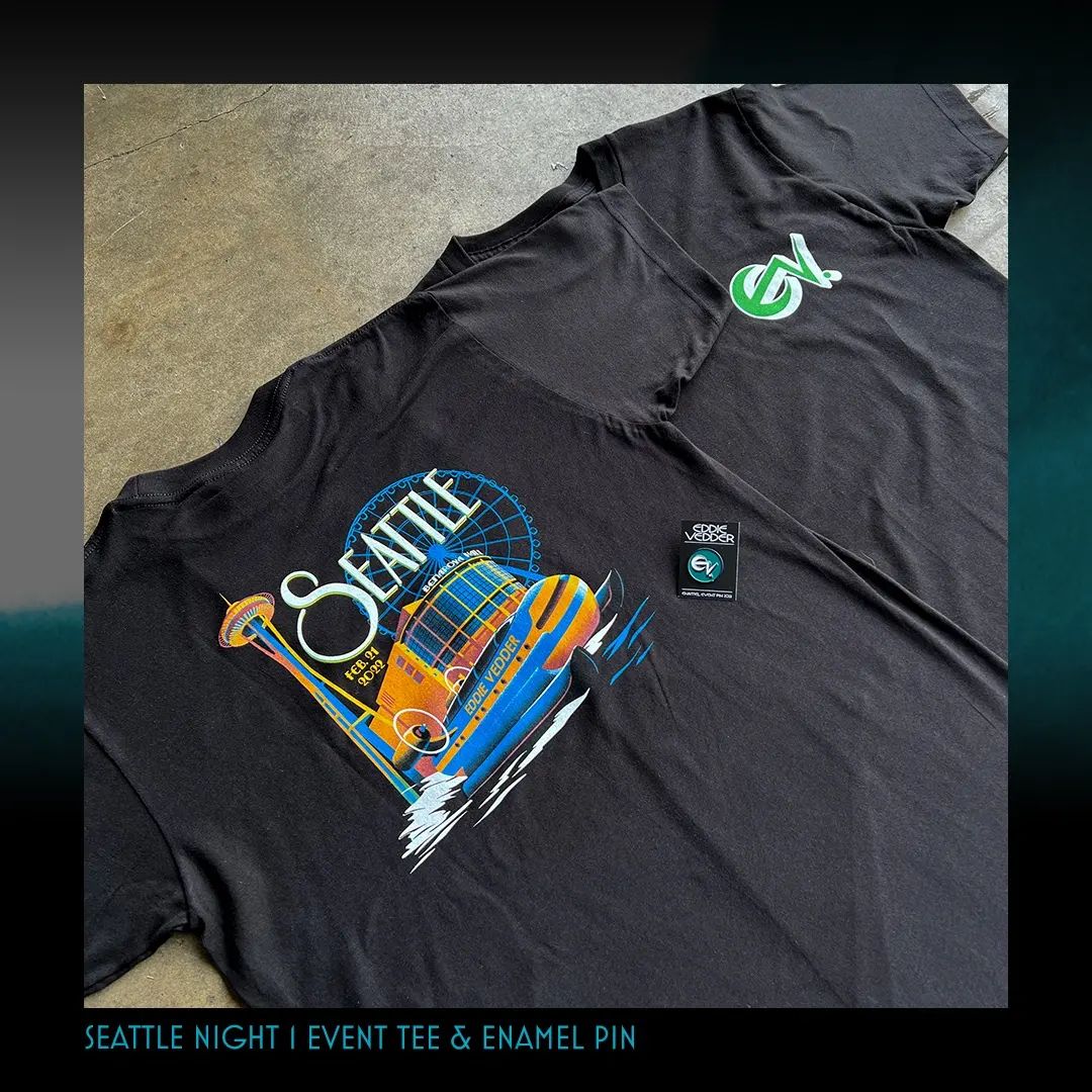 demetriosns's tweet photo. "mrtsurt - Tonight's @eddievedder event merch for Seattle Night 1. Event poster by @nicole_rifkin Welcome to the team. #eddievedder #evmerch #TSURT #gigposter #rockposter #eventposter" https://t.co/tahgWMO1eZ https://t.co/psanHiG1yF