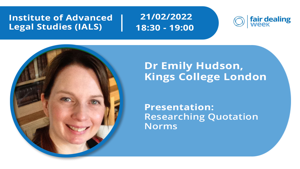 ALTCoOLSIG's tweet photo. We're now onto an exciting presentation from @DrEmilyHudson who will be discussing An empirical study of quotation norms in the publishing industry #FairUseWeek, #UKFairDealingWeek https://t.co/SbvqbG9nl4