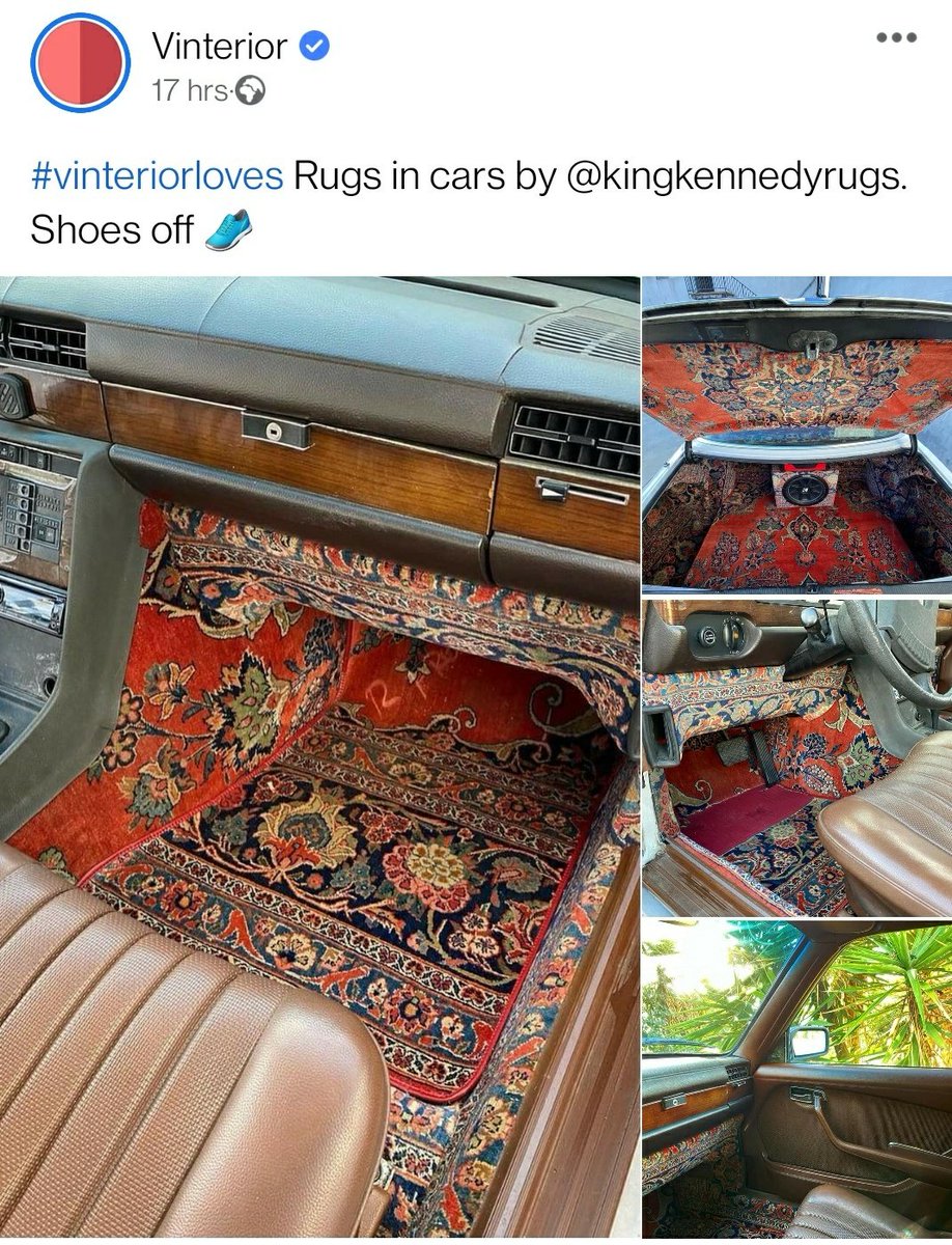 As an affirmed 'shoes off' driver this rug company in LA that do cars is right up my street. <a href="/vinteriorUK/">Vinterior</a> 👏