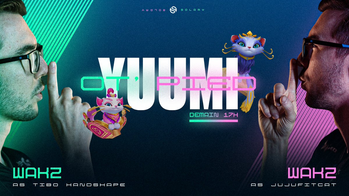 Wakzlol's tweet photo. Je vous annonce officiellement le retour de JUJUFEETCATS &amp; TIBOHANDHSAPE demain de 17h à 19h

Pour ceux qui ne connaissent pas le concept :
Je duo avec moi même en jouant Yuumi avec mes PIEDS. Oui ça c'est du contenu.

Juju a été overclocké préparez vous... https://t.co/tHQZIZSGaB