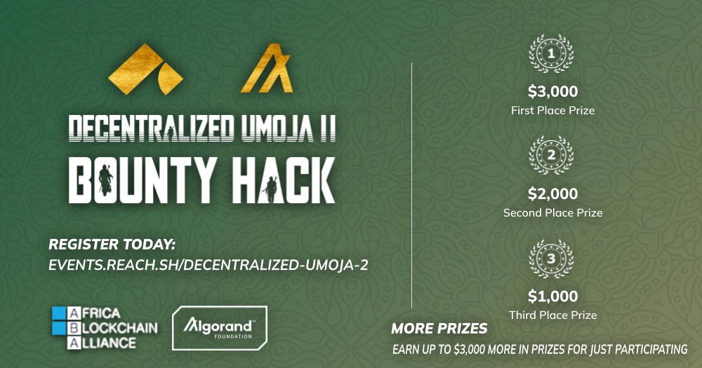 AfriBlockchain's tweet photo. - 1st prize $3,000
- 2nd prize: $2,000 
- 3rd prize: $1,000
- $800 to all other participating teams for project completion
- $1,000 Community Choice award
- $250 for writing an article describing your project

#Algorand $ALGO #Bountyhack #dApps
#Blockchaintechnology https://t.co/0Vu0k12smR