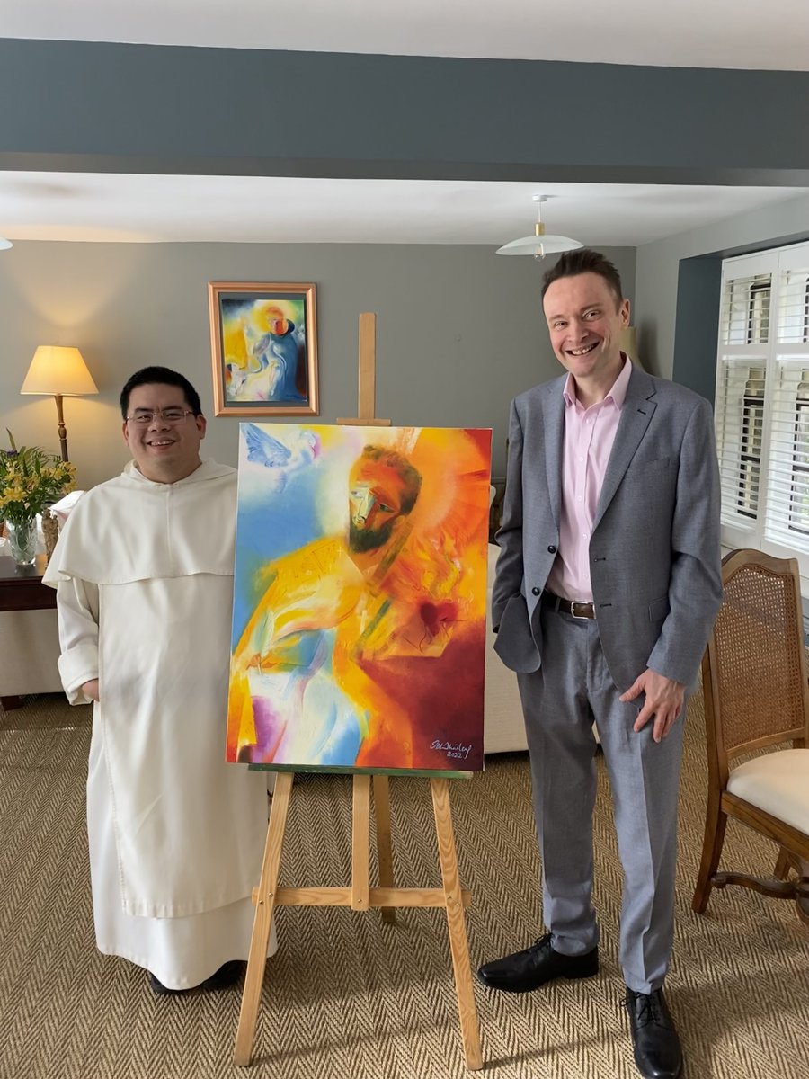 StephenBWhatley's tweet photo. Today in London: presenting "St Augustine"to Fr Lawrence Lew of St Dominic's Priory, which commissioned the painting. Beyond hangs my "St Dominic". Light through art! #StAugustine #StDominic #art #catholic #artist #artcommission #painting #StDominicspriory https://t.co/LLJa6MsqQi