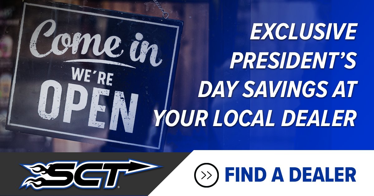 SCT Performance (@sctperformance) on Twitter photo The President's Weekend sales event is almost over!!  Today is the last day to visit your local SCT dealer for great deals!  To find a dealer near you, visit sctflash.com/where-to-buy/ The President's Weekend sales event is almost over!!  Today is the last day to visit your local SCT dealer for great deals!  To find a dealer near you, visit sctflash.com/where-to-buy/