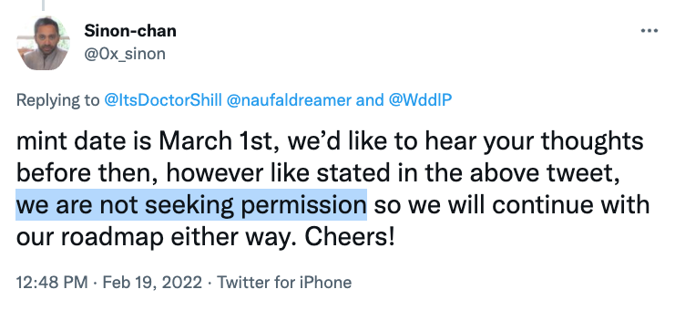 NFTtheft's tweet photo. "We are not seeking permission" https://t.co/y8SNnWPpdw