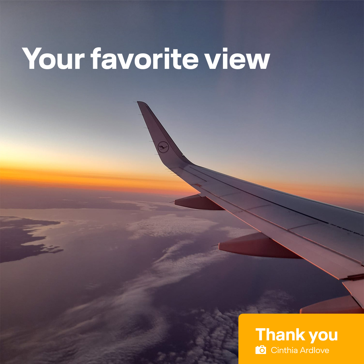 lufthansa's tweet photo. The window view is unique on every flight. Cinthia Ardlove took this beautiful picture of the Estonian sky on her flight from Tallin to Frankfurt. Share with us your favorite wing view in the comments to be featured on our channels. #Lufthansa #YourFavoriteView https://t.co/Y0WYuJUzwQ