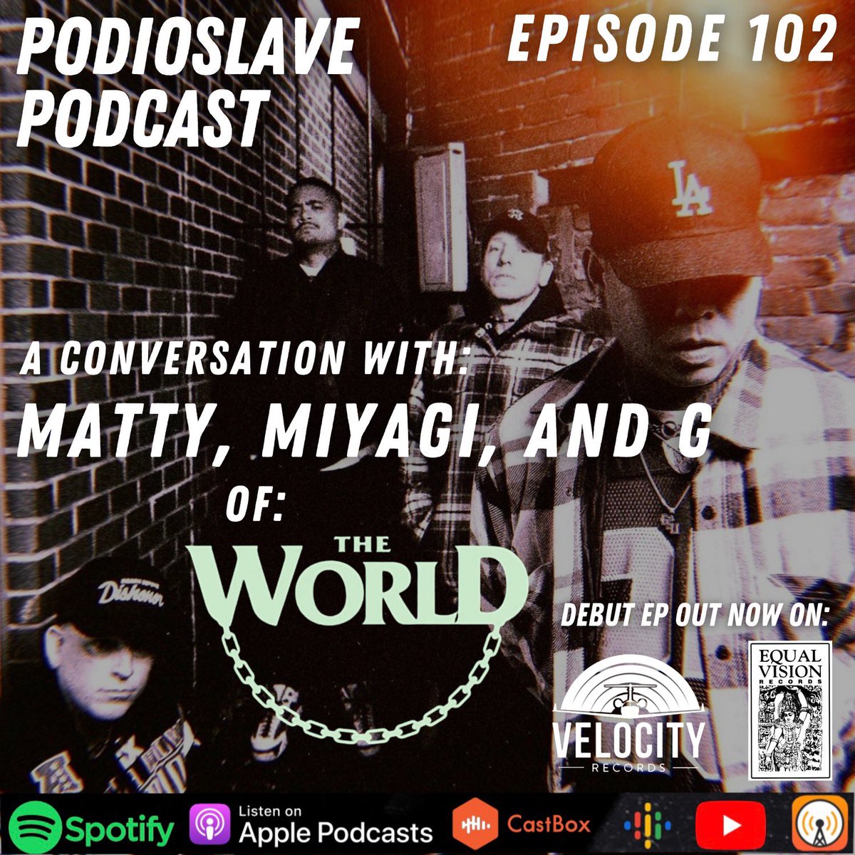 Podioslave's tweet photo. Ep 102 is LIVE. Today, we’re joined by Matty, Miyagi, + G from @worldcompound. We talk how they formed, their musical approach + creative process, signing with @VelocityRecords + @equalvision, their debut EP, and what’s next for them. #podnation #equalvision #velocity #theworld https://t.co/4LYanPSpVd