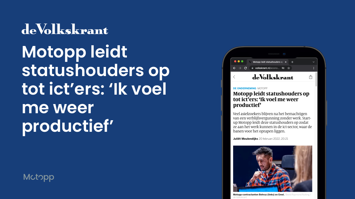 Motopp1's tweet image. Vandaag is te lezen in de @volkskrant hoe co-founder Merijn Biesterveld ooit begonnen is met het idee voor Motopp. Verder lees je de ervaringen van Motoppers en hoe overgekwalificeerde statushouders de geschikte baan kunnen vinden. 

Lees het artikel hier: ow.ly/A2Ji50I0jq4