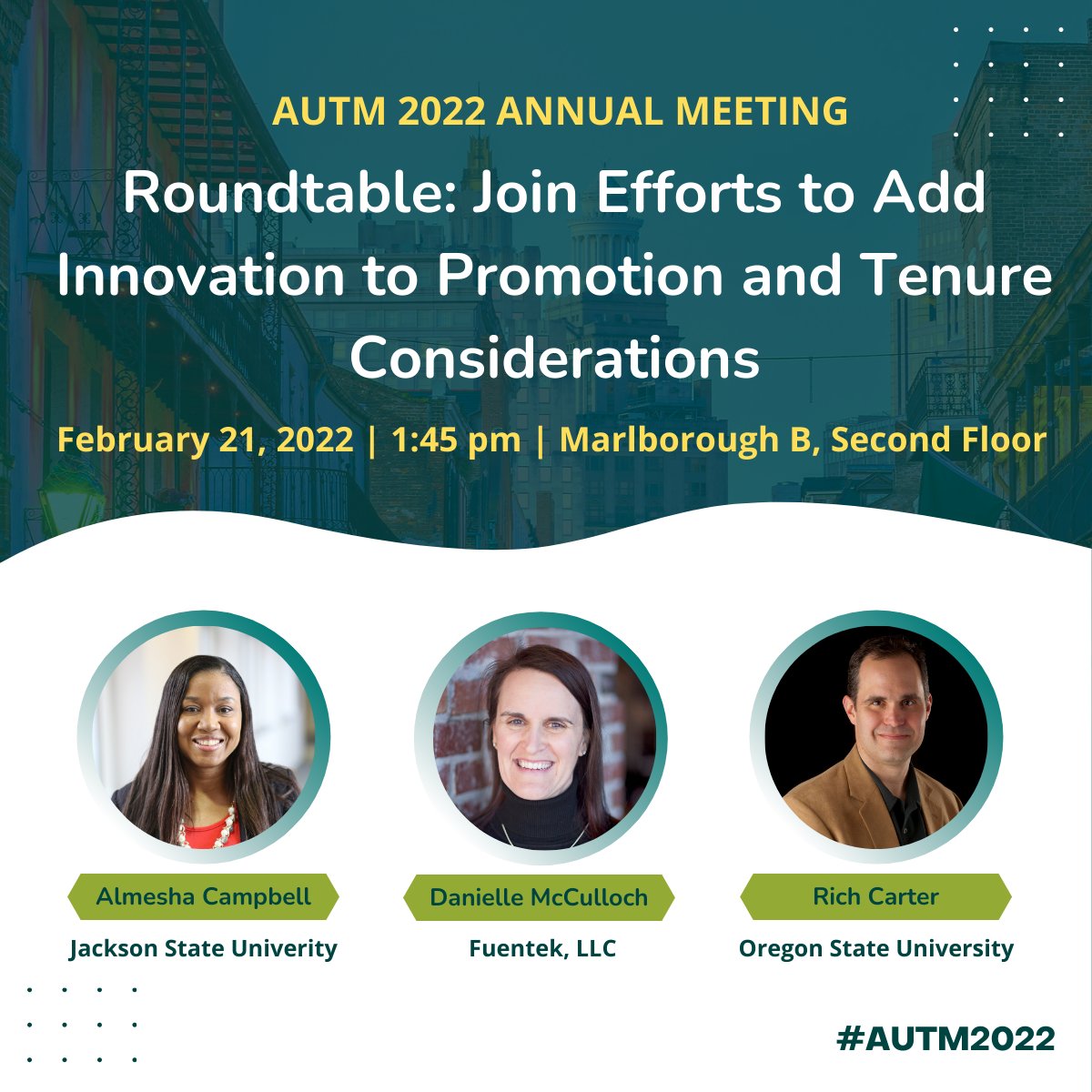 fuentek's tweet photo. TODAY at #AUTM2022: There is a role for everyone in building a promotion &amp; #tenure process that is inclusive of #innovation and #entrepreneurship! Join our session at 1:45pm in Marlborough B, 2nd Floor https://t.co/zXSijUeLst https://t.co/SJtkT9JWcX