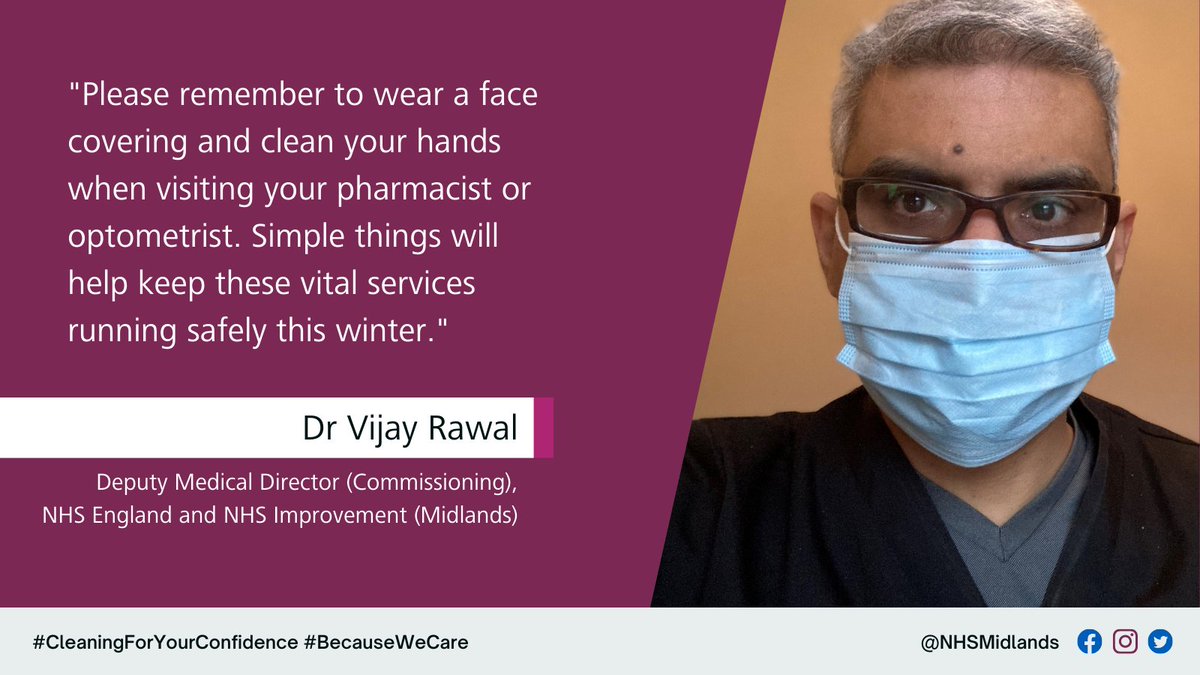 When #OurNHSPeople ask you to wear a face covering, it's to protect our staff, your fellow patients and their families.

Please help us to stop the spread of COVID-19 this winter. Thank you.

 #BecauseWeCare #CleaningForYourConfidence #MidlandsIPC