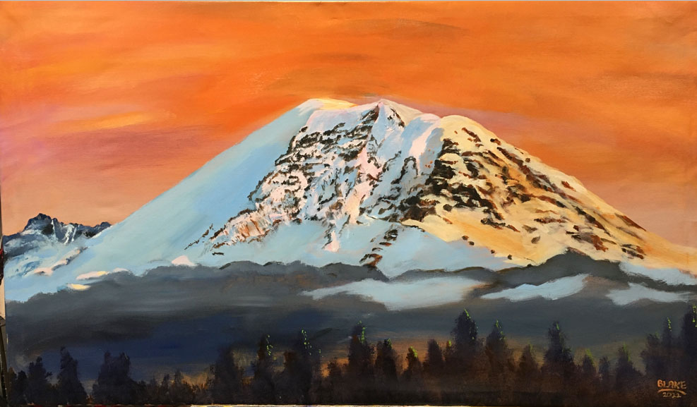 RealityReDesig1's tweet photo. #artshare #ArtsTask #TerenceMcKenna in the style of #BobRoss #HappyAccidents commission for a Patron #MtRainier at Sunset @pyabaqueta #oiloncanvas 60x36" https://t.co/zPFP8adKXJ