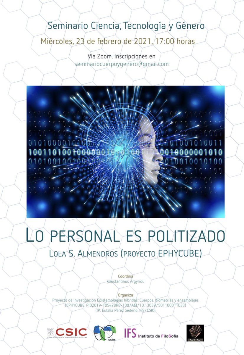 Invitación! 

El próximo, Miércoles 23 de febrero a las 17 hrs. 

Lola S. Almendros: “Lo personalizado es político”.
