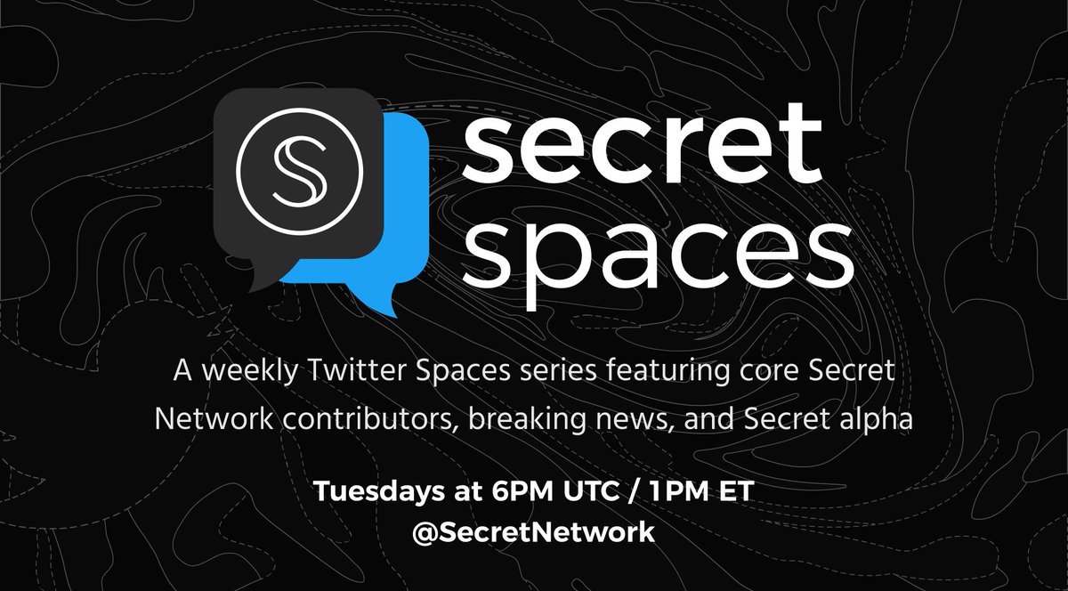 SecretNetwork's tweet image. Join us for Secret Spaces tomorrow at 6pm UTC / 1pm ET!

@Shade_Protocol will be talking about their recent $SHD airdrop, and @secretdaocom will be revealing a new project!
