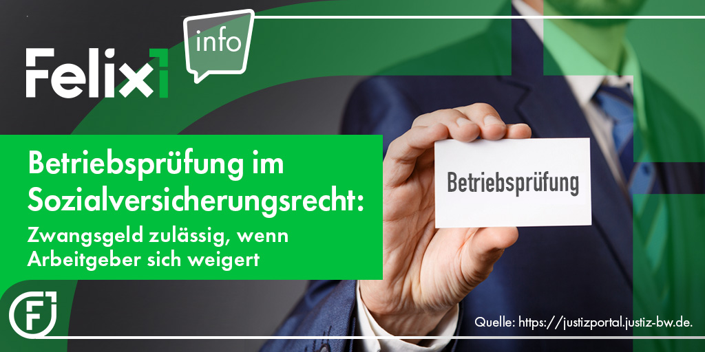 felix1_de's tweet image. Weigert sich ein Arbeitgeber zunächst, eine Betriebsprüfung bei sich zuzulassen, darf die Rentenversicherung ein Zwangsgeld gegen ihn verhängen.

➡️ Zum Urteil: lrbw.juris.de/cgi-bin/laende…

#felix1 #info #infos #news #rentenversicherung #betriebsprüfung