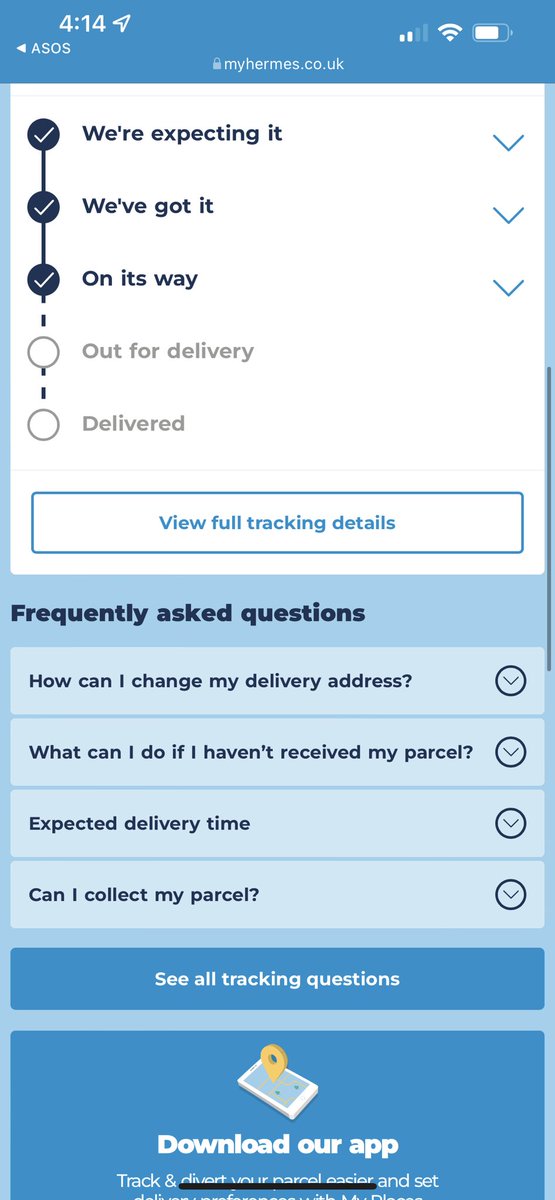 abiiielliott's tweet photo. @Hermesparcels ordered on Thursday 17th, next day delivery. Was due to arrive Friday 18th, no updates since?! https://t.co/XFWXr7J7cL