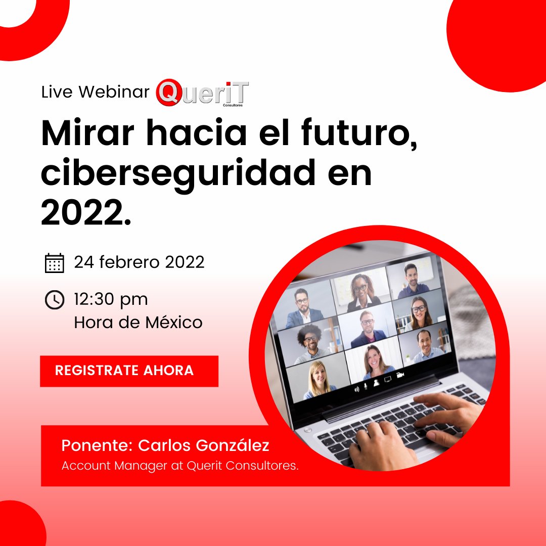 Querit9's tweet photo. Recuerda que estas invitado a participar en nuestra conferencia, Mirar hacia el futuro, ciberseguridad en 2022.
¡Regístrate para conocer mas!
https://t.co/ebMgUENhJo
#QTSolutions #QueritConsultores https://t.co/K9nxw7cp83