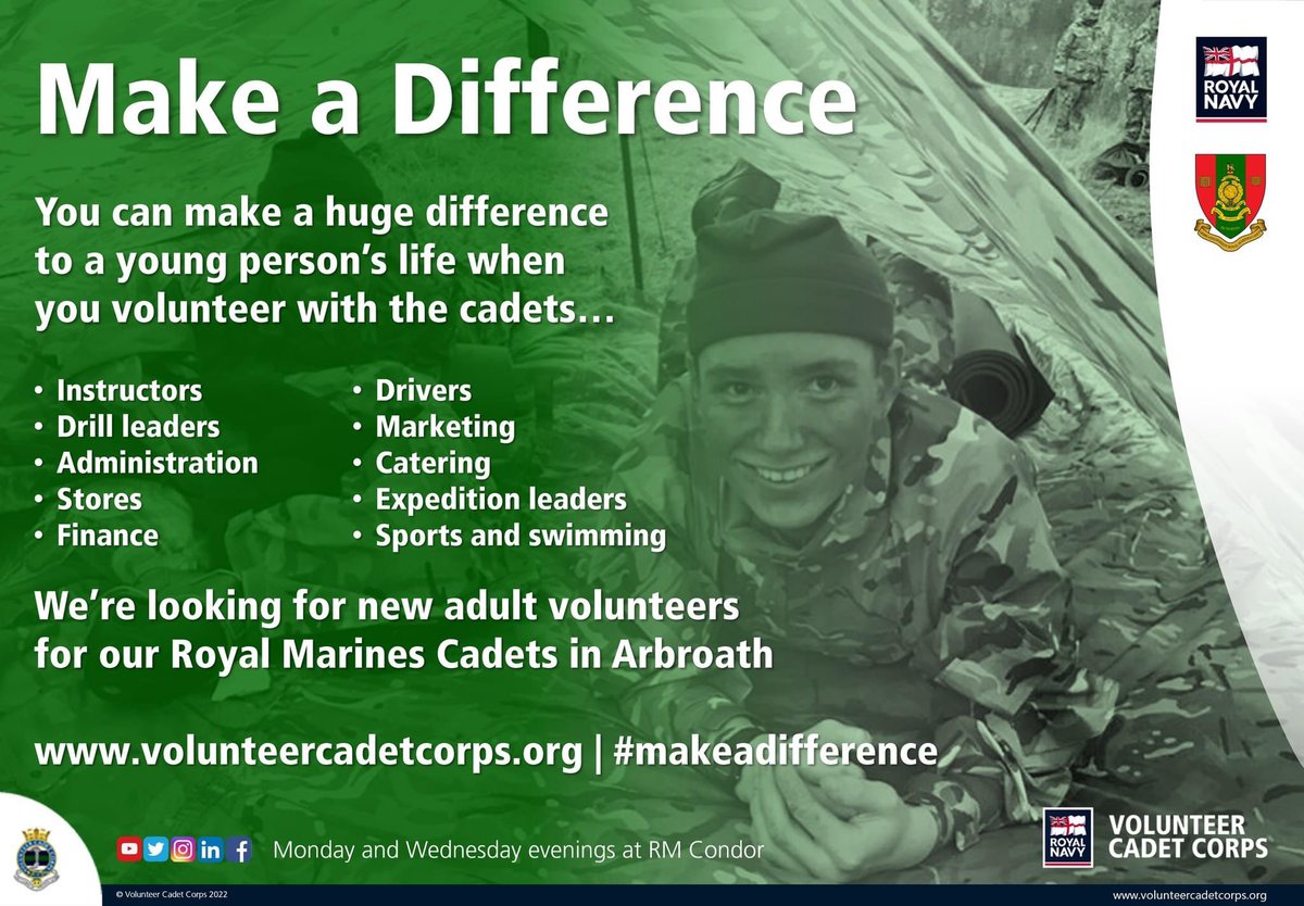 We’re back! After the challenge of Covid we’re restarting our face-to-face training. But we need more adult volunteers to help deliver an exciting cadet experience in #Arbroath. If you can spare some time please contact us for an informal chat. Join us to help #MakeADifference