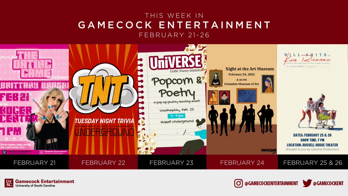 What a great week to be a Gamecock! 🤙 Which event are you most looking forward to?! 🤔