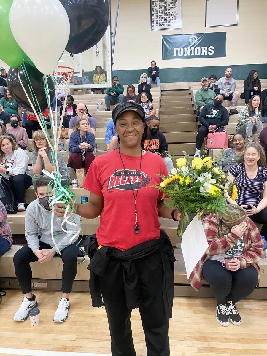 PoteetTrack's tweet photo. Bigggg congratulations going out to Coach Prince. She is @RalphHPoteetHS’s TEACHER OF THE YEAR! Teaches a Staar subject, coaches XC &amp; Track in the morning, during the period &amp; evening. Has 2 beautiful energetic young children. Demands everyone’s best out of love. 👏🥇 https://t.co/8eFDTx5Ml4