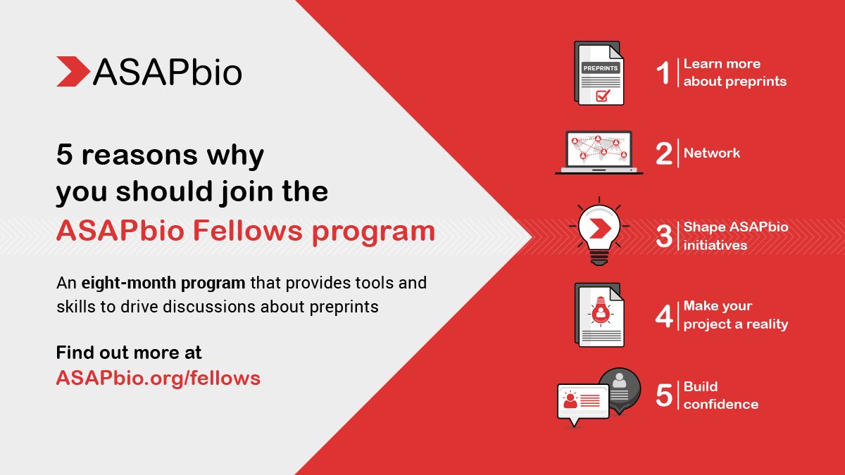 Interested in #preprints &amp; preprint review? Become a 2022 #ASAPbio Fellow and help us develop our crowd preprint review initiative, or put forward your own project idea. Find out more at asapbio.org/fellows