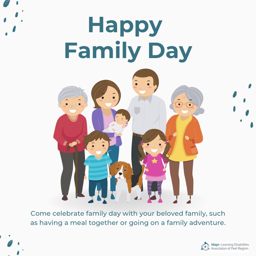 LDAPeelRegion's tweet photo. Wishing you a Happy Family Day filled with lots of laughter & fun! What are you doing today to celebrate?
Our offices are closed today & will reopen tomorrow morning.
#familyday #celebrate #ldapr #learningdisabilities #learningthroughplay #together #familytime #mondayfunday https://t.co/xsmzVWJtPr
