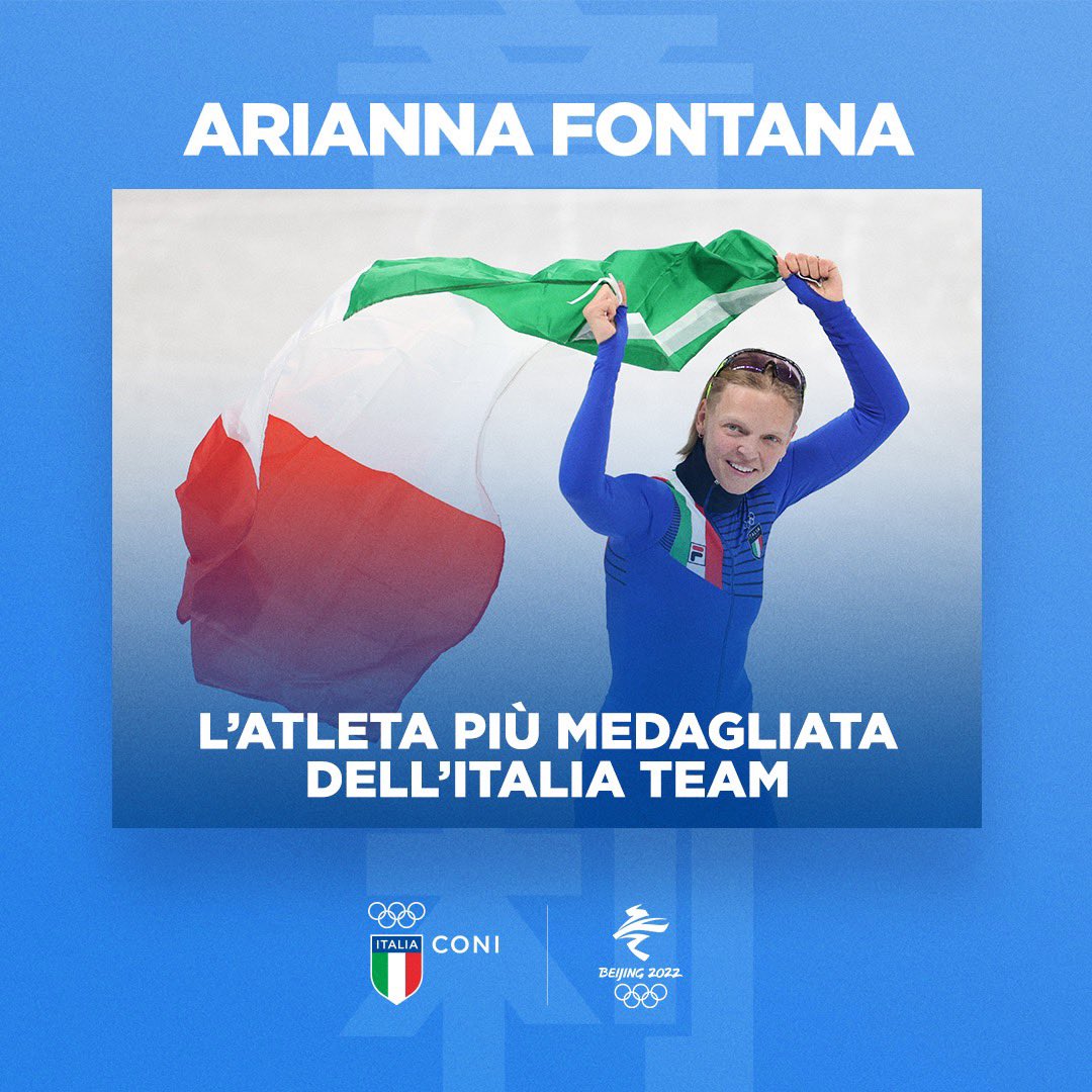 A #Beijing2022, Arianna Fontana ha conquistato tre medaglie, salendo così a quota undici podi olimpici e diventando dunque l’atleta #ItaliaTeam più medagliata di sempre ai Giochi Invernali. LEGGENDA!!! ❤️‍🔥

<a href="/fisg_it/">FISG</a> | #ShortTrackSkating | <a href="/AryFonta/">Arianna Fontana</a>