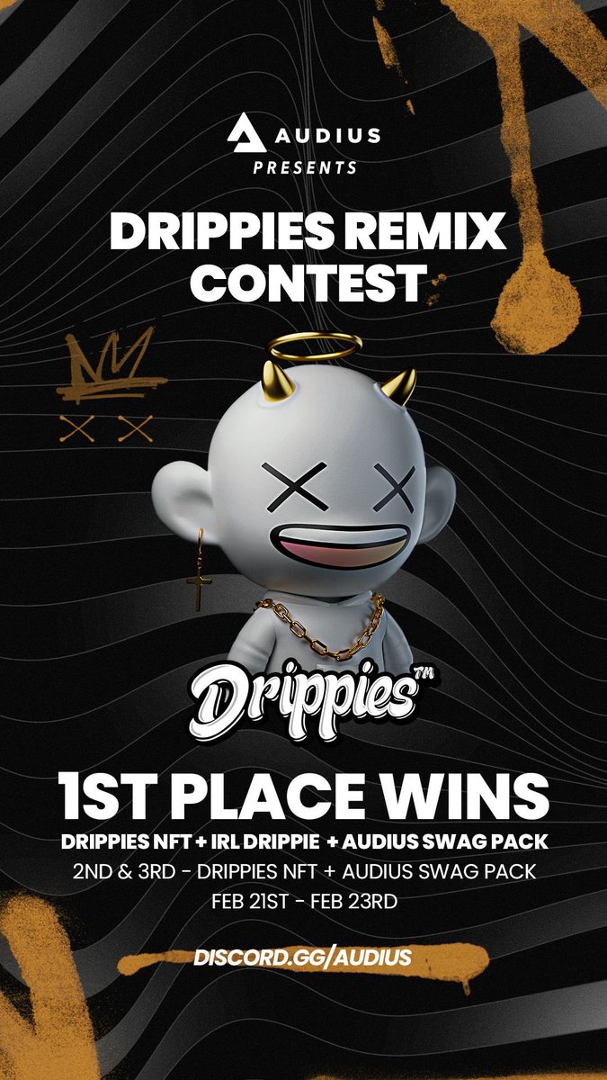 drippieverse's tweet photo. The Drip you’ve been waiting for! 😈

We are excited to announce our first competition with @AudiusProject 
Remix the "Got That Drip" track or make your own theme song and upload by February 23rd to enter the contest! 🔥

https://t.co/g42SAJJppK https://t.co/U3ftCK4CMn