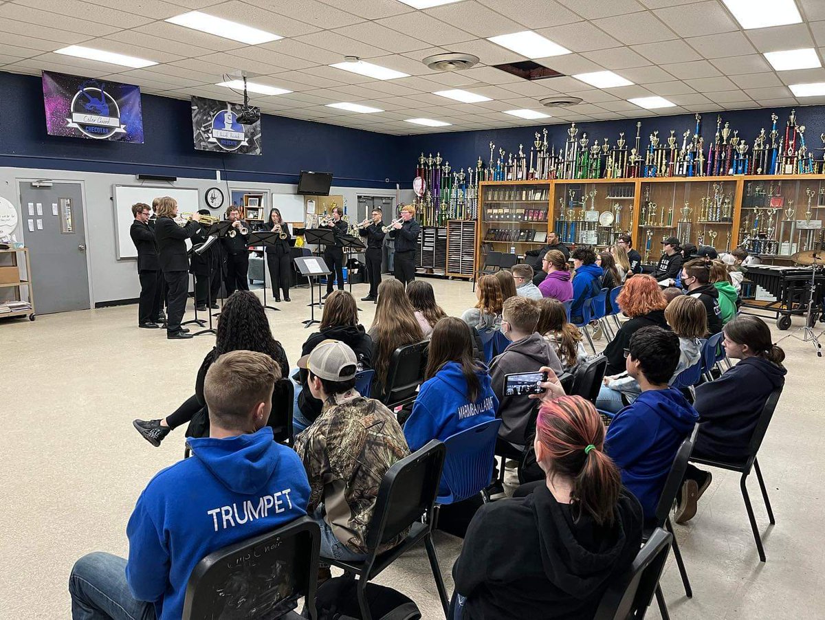 Thank you to the Checotah High School Band for hosting the NSU Trumpet Ensemble this morning. Our students enjoyed performing for such a courteous and attentive audience!