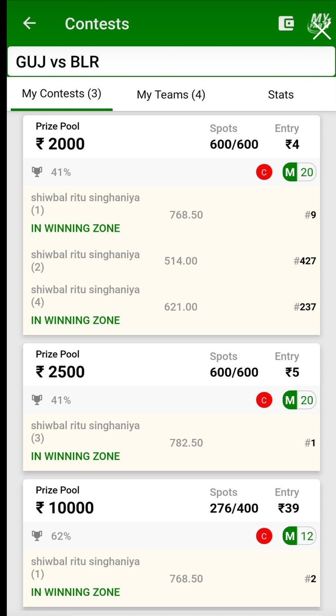 SportsStatsFree's tweet photo. 🚨☑️👍 Again 1 More Day Again 2 More User Won Mini Grand League at #MyFab11 of Our Fantasy Prediction For Free YouTube Channel and Telegram Channel Regular Members. Congratulations to All of You.
#FantasyPredictionForFree #WonMiniGL https://t.co/HEE4X8FT8O
