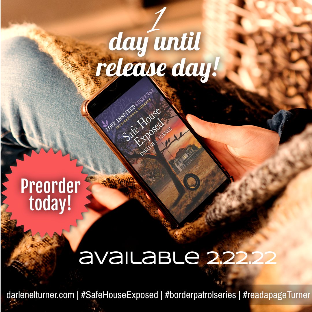 darlenelturner's tweet photo. ONE day until Safe House Exposed releases! See my blog for a book theme-related post, a special excerpt reading from best-selling author @diannmills, and a surprise. Go to my website (https://t.co/3Wff1u9le7) for details. @LoveInspiredBks #SafeHouseExposed #readapageTurner https://t.co/G3zgdWntT8
