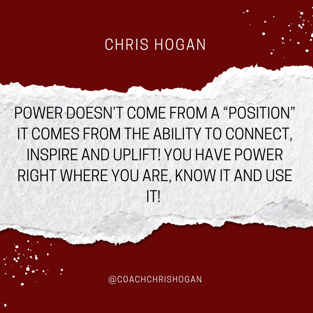 CoachChrisHogan's tweet photo. Power doesn’t come from a “position” it comes from the ability to connect, inspire and uplift! You have power right where you are, know it and use it! #ChrisHogan #Mentor #Coach https://t.co/xBOuo8Bcs8