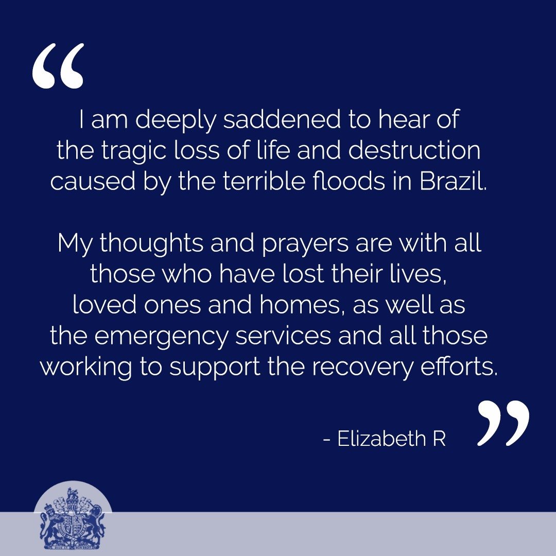 RoyalFamily's tweet photo. The Queen has sent a message of condolence to the people of Brazil following flooding in the city of Petrópolis, Brazil. https://t.co/gzR8xAqK5T