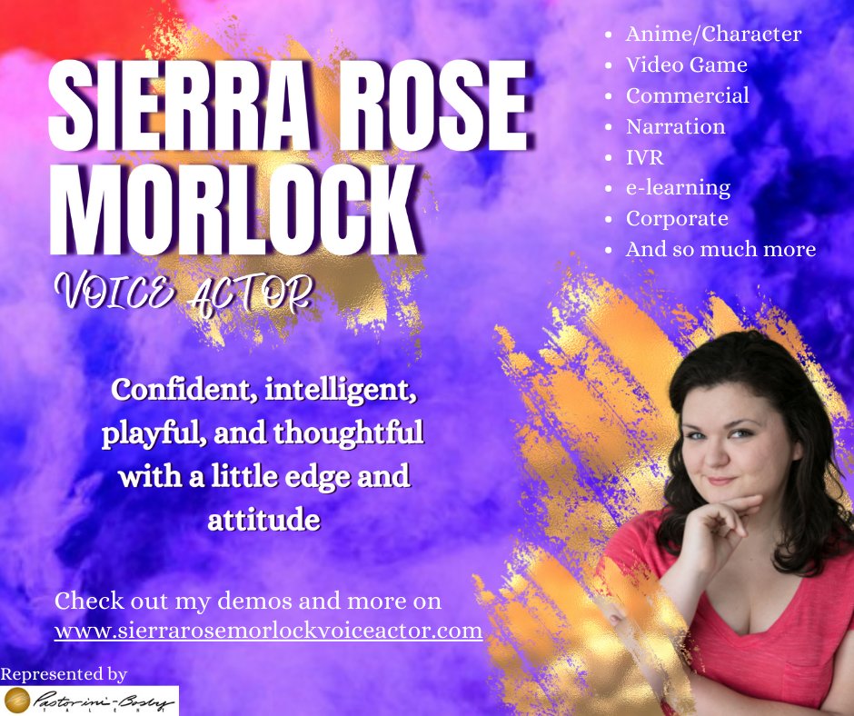 SierraRoseVO's tweet photo. Make your project ✨SPARKLE AND SHINE✨ with the perfect voice over! Check out my website for demos and more! 

#voiceactor #adr #anime #videogames #commercial #authentic #sincere #voiceover #IVR #corporatenarration #elearning #narration #makingmagic #VO https://t.co/8G7cIHwO4T