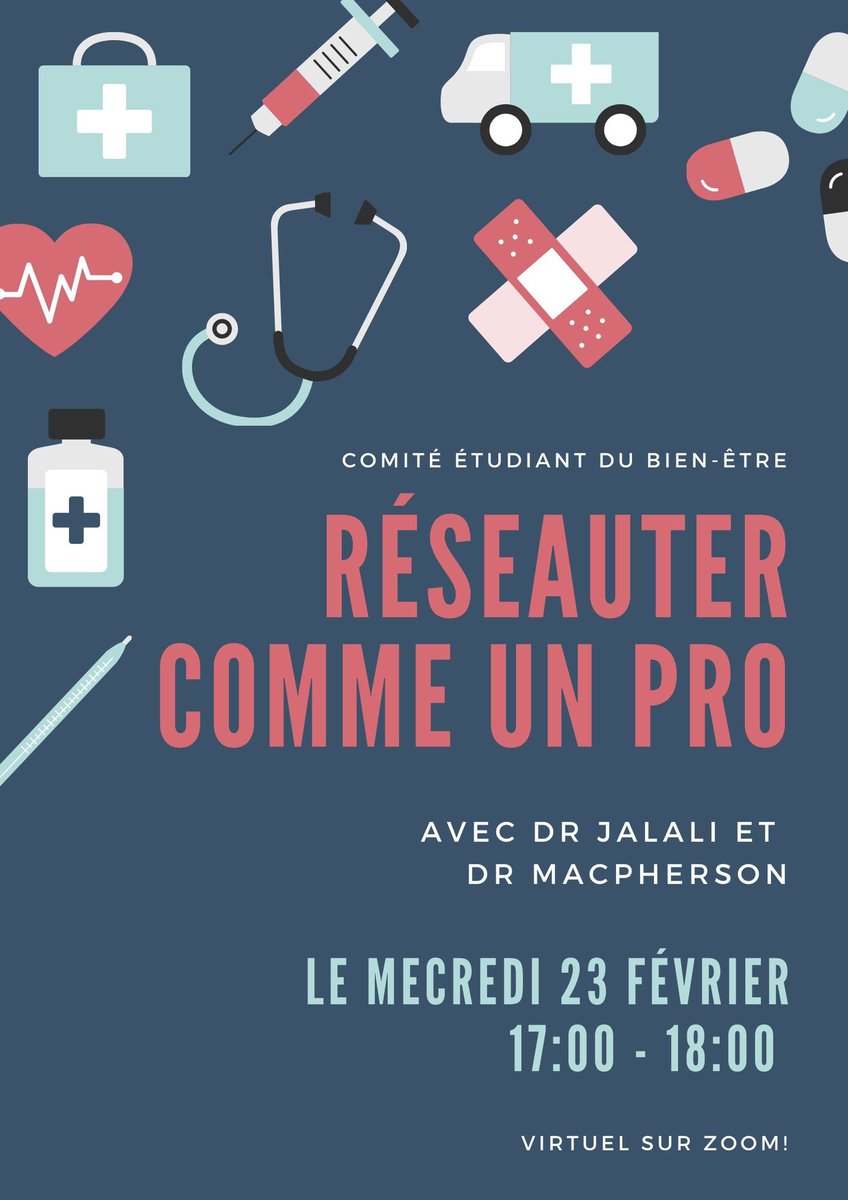 swc_cebe's tweet photo. Learn about networking, appropriate use of social media in medicine, and impressing your preceptors! | Apprendre à propos du réseautage, utilisation appropriée des médias sociaux en médecine et impressionner vos précepteurs!

Zoom link/ Lien Zoom: https://t.co/efyajXogfh https://t.co/cjXXjAuHtw