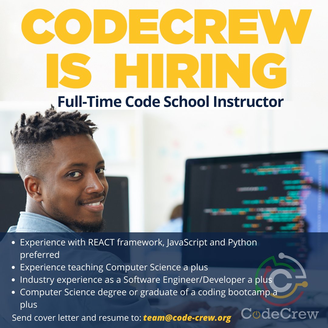 CodeSchoolMphs's tweet image. Ready to join the Crew?! Apply today! #gritgrindcode #futureistech #careers
