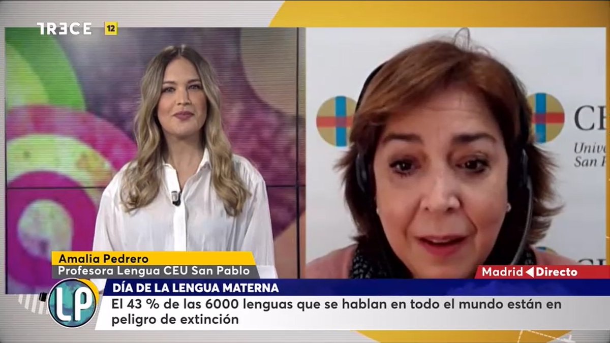 USPCEUprensa's tweet photo. 🗣️Hoy es el Día Mundial de la Lengua Materna🌍 Nuestro elemento de conexión con el exterior y la encargada de estructurar nuestro pensamiento🧠La profesora de Lengua Española de la @USPCEU Amalia Pedrero @AmaliaCEU ha explicado su importancia en @LaLupaTRECE📺 #ExpertosCEU https://t.co/Zu2T5bFoWr