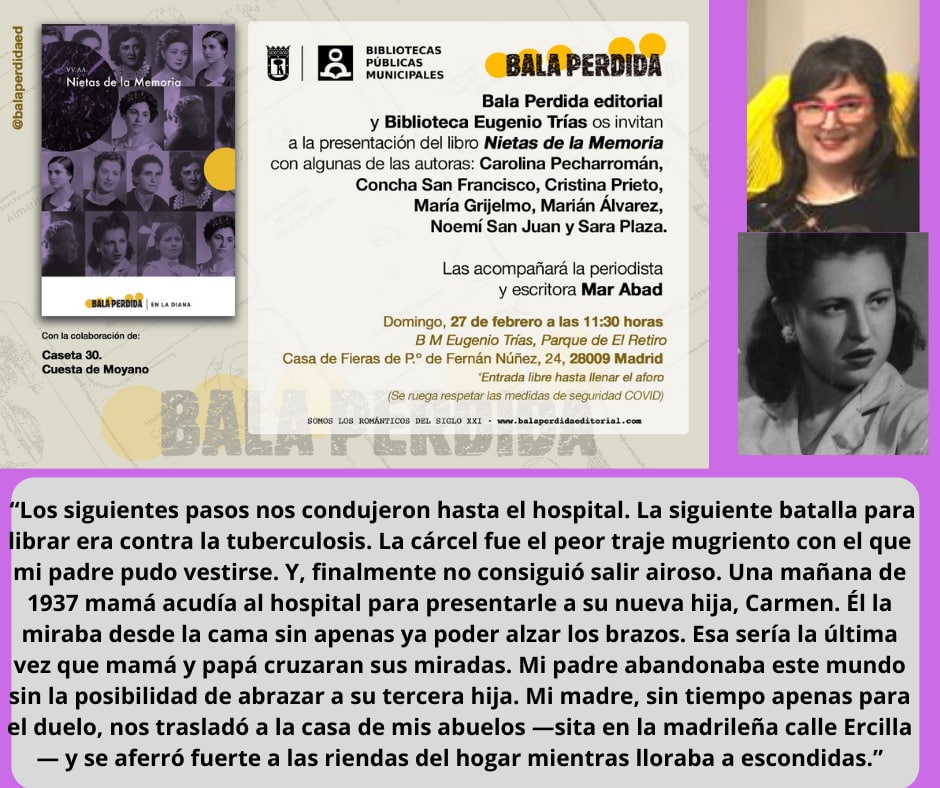 Vicenta dio a luz en un túnel de Atocha mientras las tropas franquistas bombardeaban Madrid. Perdió a su marido, apresado por pertenecer a la CNT, y sacó adelante a 3 hijos vendiendo flores de papel. Su nieta Sara recreará lo vivido mañana domingo en El Retiro.
¡Te esperamos!