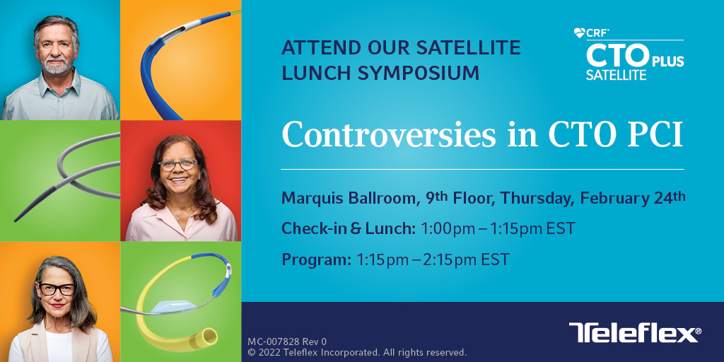 TeleflexCardiol's tweet photo. We are days away from #CTO2022! Visit our Booth #6 and attend our Satellite Lunch Symposium to see industry experts present CTO regulatory studies &amp; real world case examples in a debate-style format with live audience voting. @crfheart Rx only. Safety Info https://t.co/tVaeuH99on https://t.co/jqhNwpG5Bq