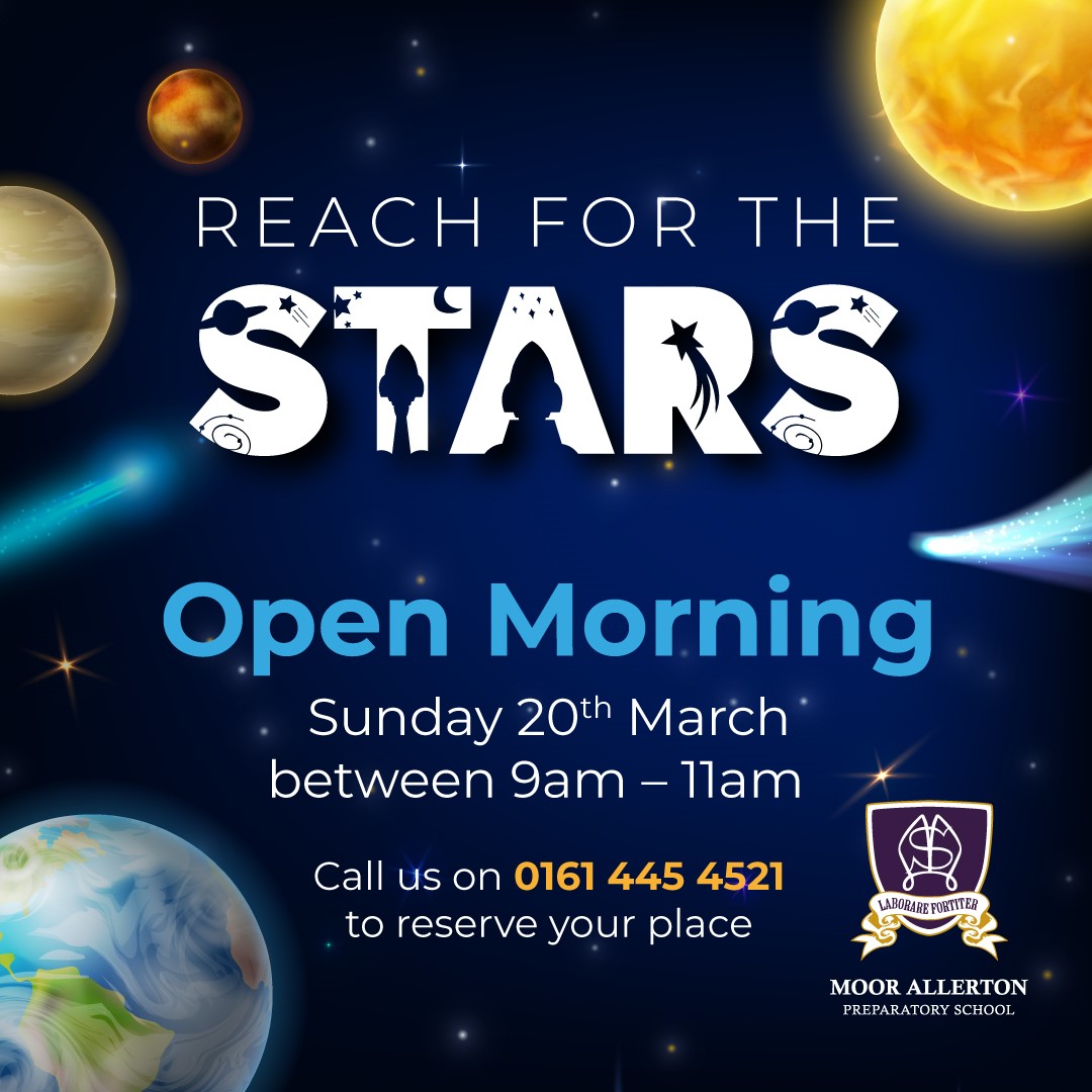 Reach For The Stars Open Morning on Sunday 20th March from 9am - 11am 💫
There will be lots of out of this world activities! To Register your interest, fill our our form via our website moorallertonschool.co.uk/admissions/ope… #openmorning #outofthisworld