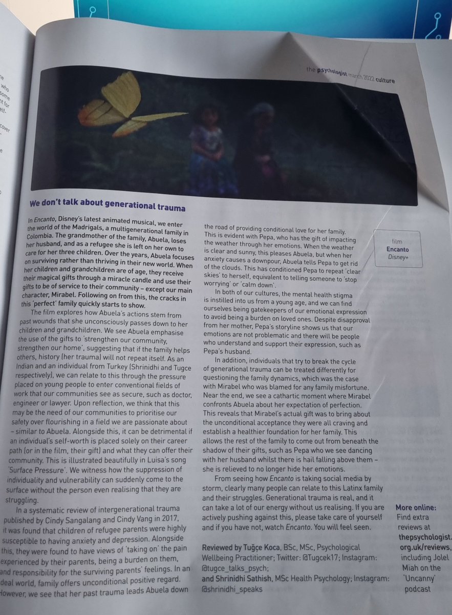 DrDOLOTSMIRZA's tweet photo. Following my last tweet, the psychologist mag arrived today and this article by @tugcek17 beautifully framed the core of the movie. This movie resonates with so many people and the bravery it takes to break the cycle of generational trauma! Thankyou for your beautiful article ❤️ https://t.co/G8Bmimr3Aw