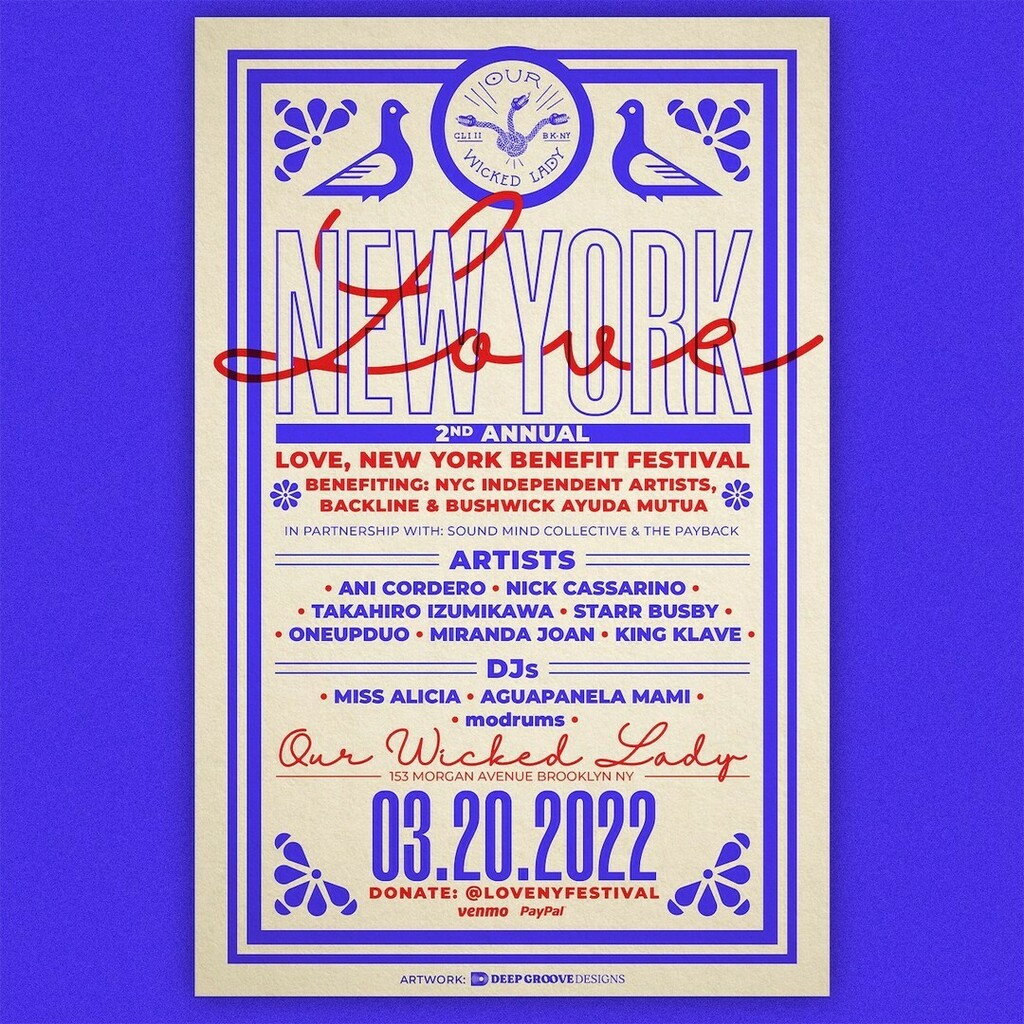 SMC is excited announce an amazing lineup for the 2nd Annual LOVE, NEW YORK FESTIVAL benefiting <a href="/backline/">Eventcraft Backline</a>.care  and @bushwickayudamutua to support the health of independent musicians and their communities. Ticket link in bio. Hope to see you there!

LOVE… instagr.am/p/CaPza5ivFDc/