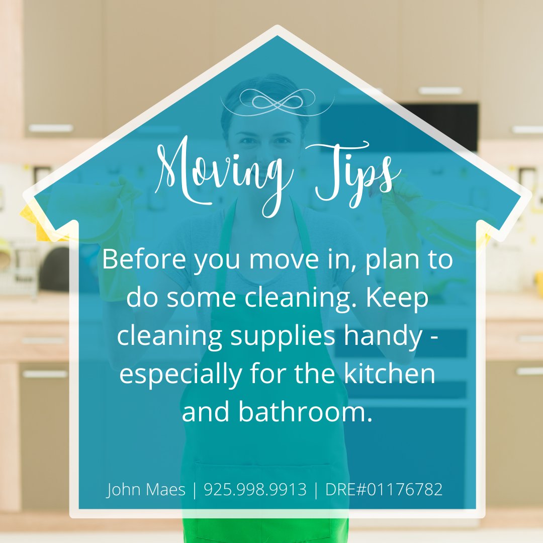 Johnbmaes1's tweet image. #MondayMovingTip - It's exciting to move into a new home, but most people prefer to either have the new place professionally cleaned or clean it themselves before moving in. Get all your cleaning supplies together whether you hire someone or do it yourself.
#WalnutCreekRealtor